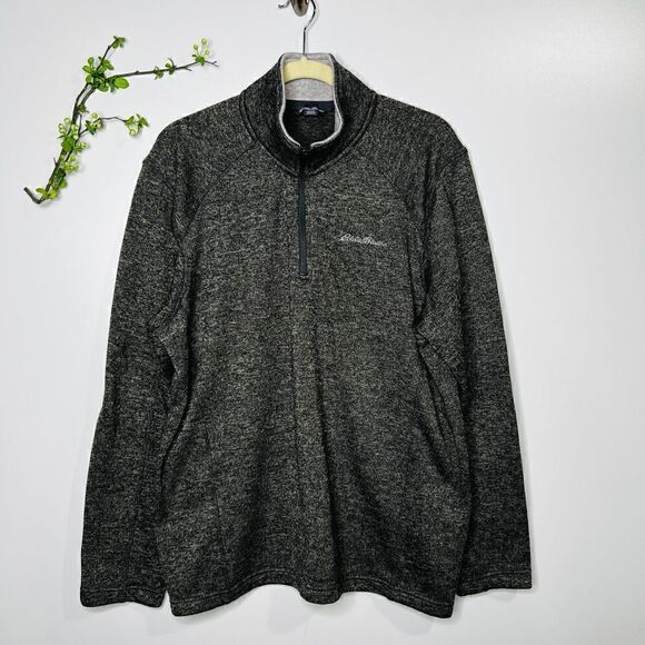 Eddie Bauer Grey Heathered Zip Neck Pullover Sweater Sweatshirt - Picture 1 of 8